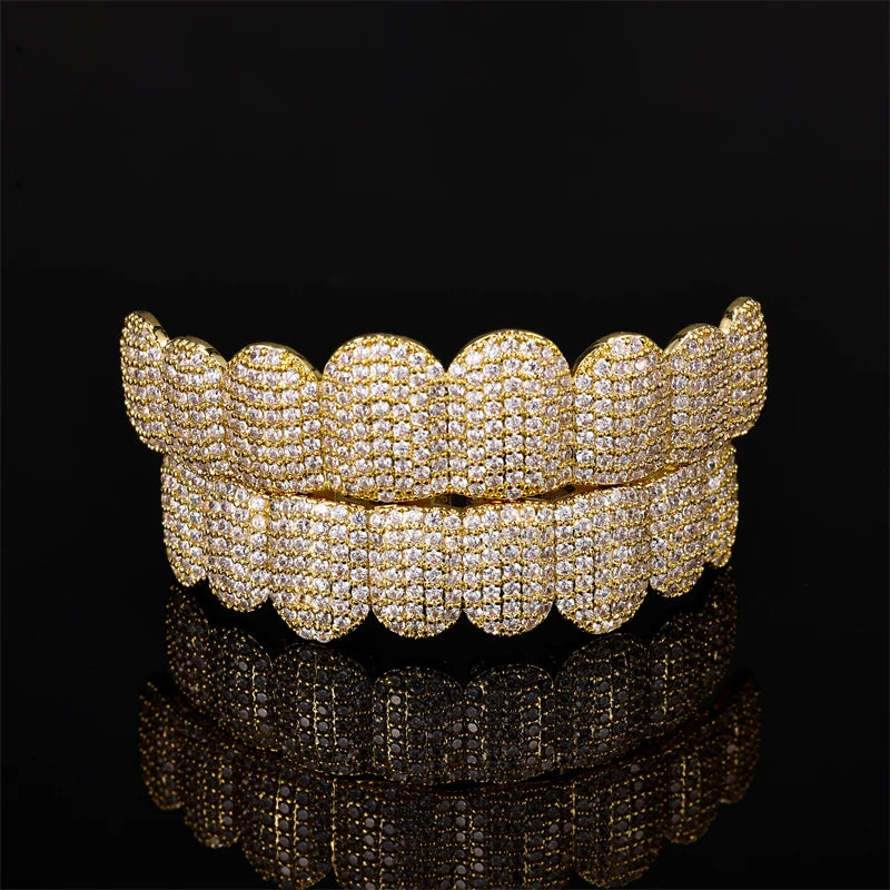 Grillz complet haut et bas — Zircon, or ou argent
